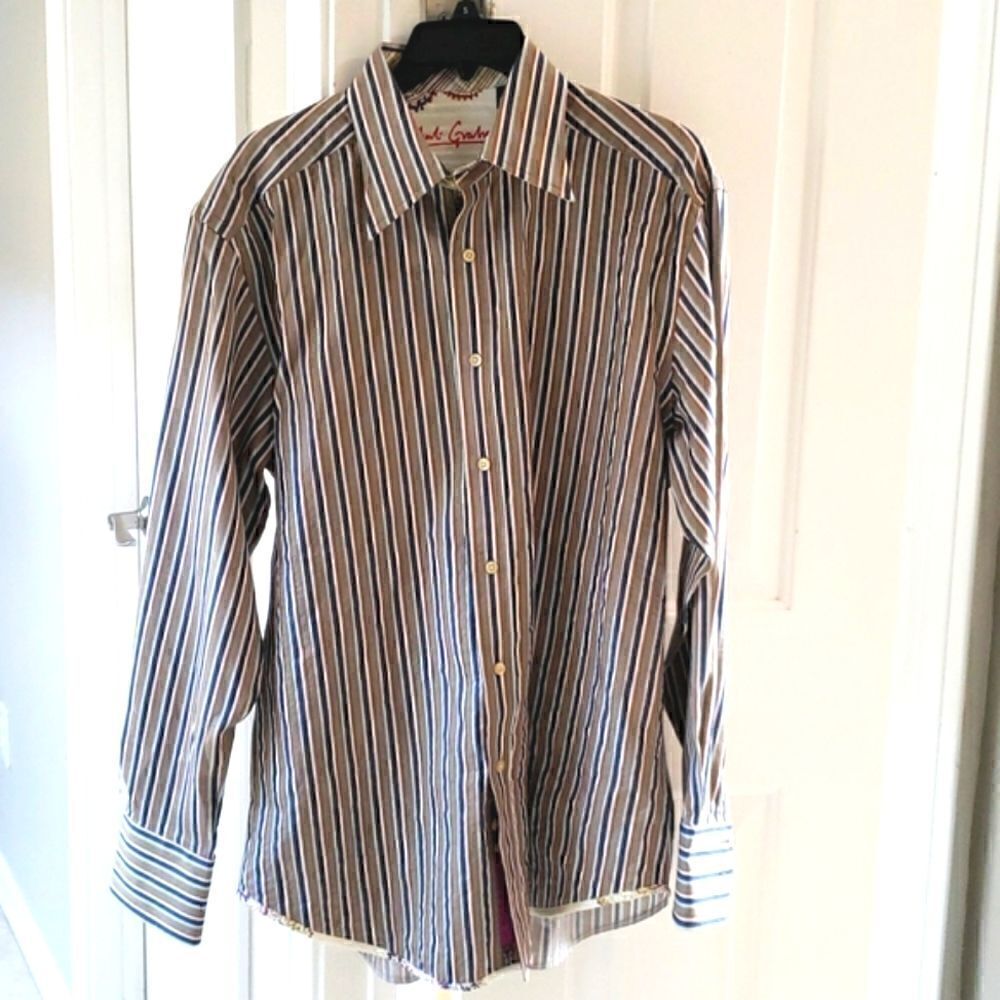 Robert Graham Striped Flip Cuff Button Down Shirt Men's Large
